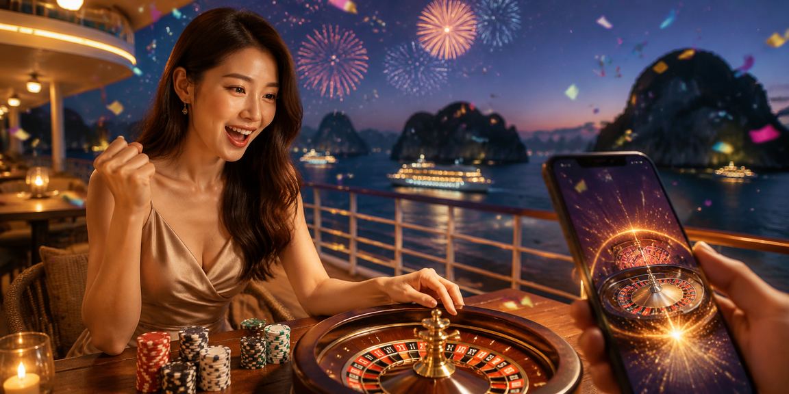 Người chơi roulette trực tuyến tại quán cà phê view vịnh Hạ Long