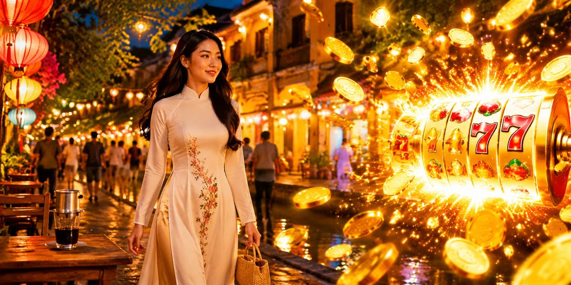 Người dùng chơi slot game trực tuyến tại phố cổ Hội An trên điện thoại